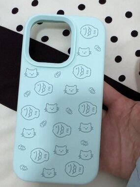 Cute Cat & Fish Silicone Case | Like New Light Blue